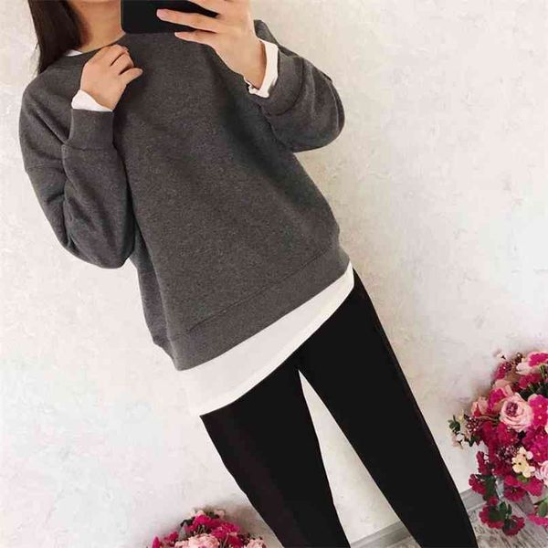 autumn women's sweatshirt casual solid color loose fake two-piece 210430, Black
autumn women's sweatshirt casual solid color loose fake two-piece 210430, Black