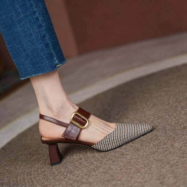 square toe slippers high heels women sandals open ankle buckle elegant plaid designer stilettos ladies shoes, Black
square toe slippers high heels women sandals open ankle buckle elegant plaid designer stilettos ladies shoes, Black