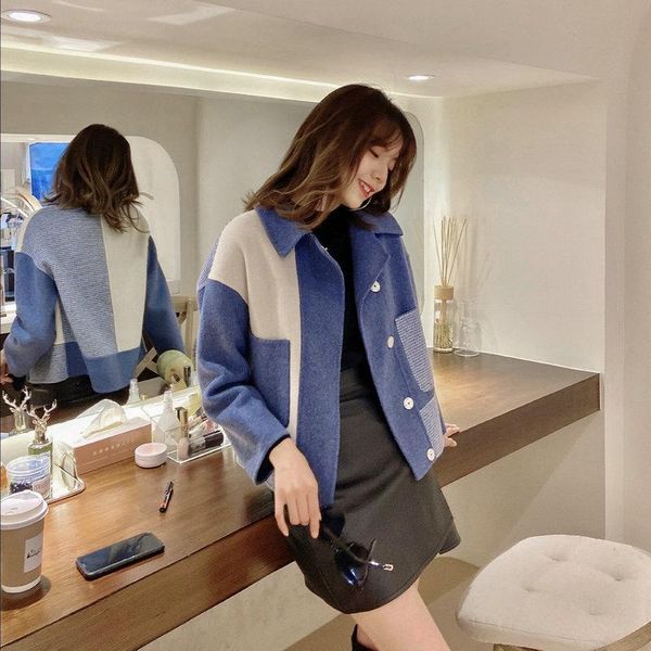 women's wool & blends autumn winter fashion short loose thin plaid woolen coat double-sided cashmere women, Black
women's wool & blends autumn winter fashion short loose thin plaid woolen coat double-sided cashmere women, Black