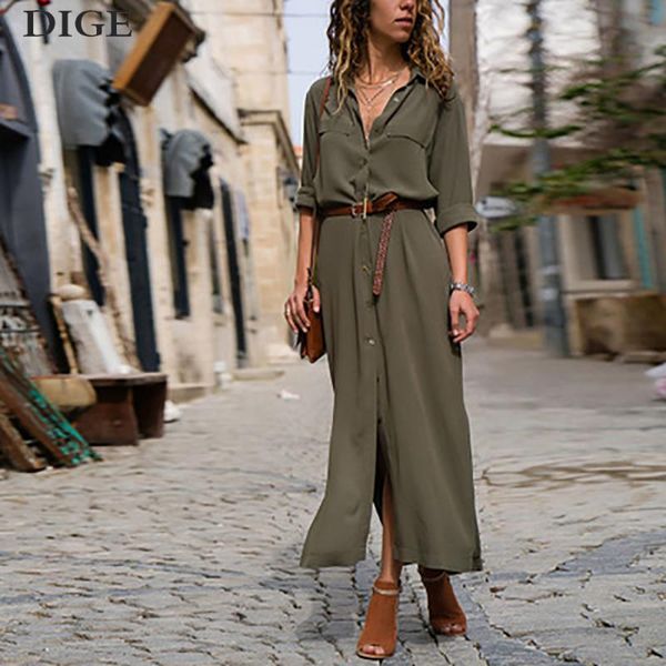 casual dresses fashion 2021 button long dress elegant women work plus size pocket slim black sleeves, Black;gray
casual dresses fashion 2021 button long dress elegant women work plus size pocket slim black sleeves, Black;gray
