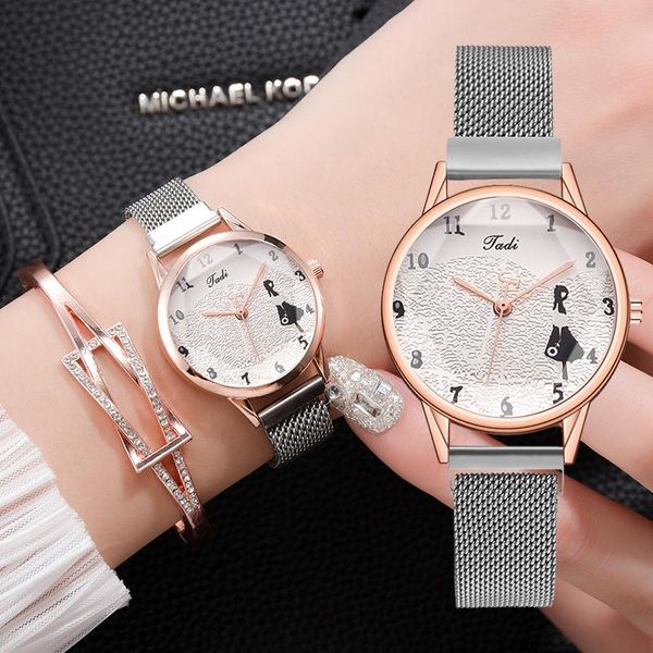 wristwatches 2pcs/set women watches rose gold bracelet set girl pattern magnet watch ladies wrist luxury quartz clock reloj, Slivery;brown
wristwatches 2pcs/set women watches rose gold bracelet set girl pattern magnet watch ladies wrist luxury quartz clock reloj, Slivery;brown