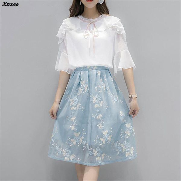 women's two piece pants 2021 summer women suit set casual o-neck chiffon blouse blusas and embroidery mesh a-line skirt female sets xnx, White
women's two piece pants 2021 summer women suit set casual o-neck chiffon blouse blusas and embroidery mesh a-line skirt female sets xnx, White