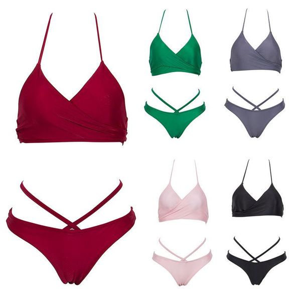 one-piece suits womens summer beach bikini set ladies 2 pcs holiday swimwear solid color bandage halter pool swimsuit
one-piece suits womens summer beach bikini set ladies 2 pcs holiday swimwear solid color bandage halter pool swimsuit