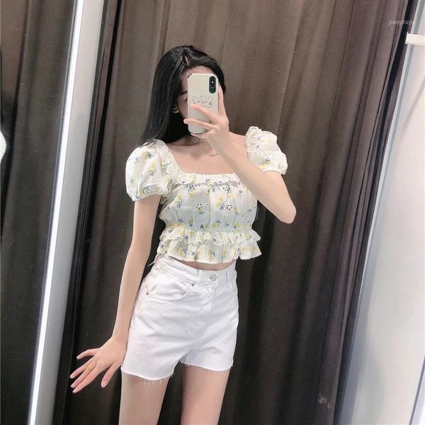 women's blouses & shirts summer women shirt floral print crop female embroidery high waist elastic square neck puff sleeve short blouse, White
women's blouses & shirts summer women shirt floral print crop female embroidery high waist elastic square neck puff sleeve short blouse, White