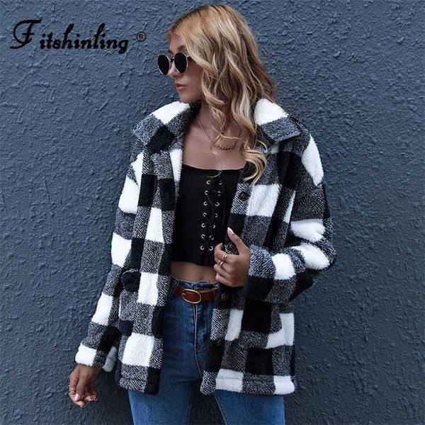 fitshinling plaid vintage lambswool winter coat women pockets checker black white jacket female fashion slim warm outerwear 211014, Black;brown
fitshinling plaid vintage lambswool winter coat women pockets checker black white jacket female fashion slim warm outerwear 211014, Black;brown