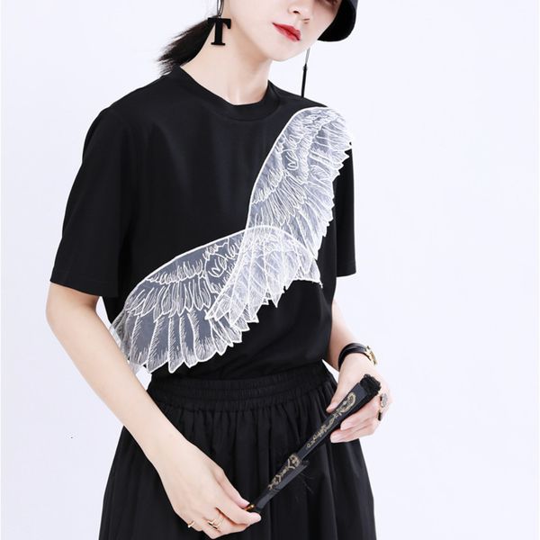 women's t-shirt angel wings embroidery t-shirts women round neck loose short sleeve fashion summer woman w7c0, White 
women's t-shirt angel wings embroidery t-shirts women round neck loose short sleeve fashion summer woman w7c0, White