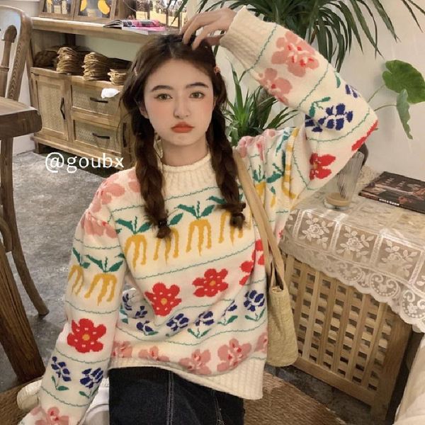 women's sweaters 2021 autumn contrast color flowers print half turtleneck knitted sweater korean style youthful-looking loose kio, White;black
women's sweaters 2021 autumn contrast color flowers print half turtleneck knitted sweater korean style youthful-looking loose kio, White;black