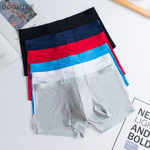 underpants ice fiber boxers men quick dry breathable seamless comfortable man solid elastic mid waist simple plus sizel-3xl, Black;white