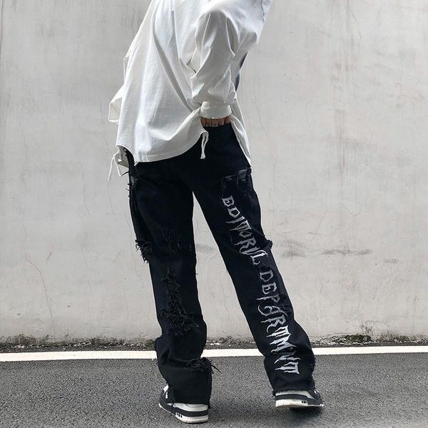 men's jeans high street rough edge pierced hip hop loose embroidery pants and women's, Blue
men's jeans high street rough edge pierced hip hop loose embroidery pants and women's, Blue