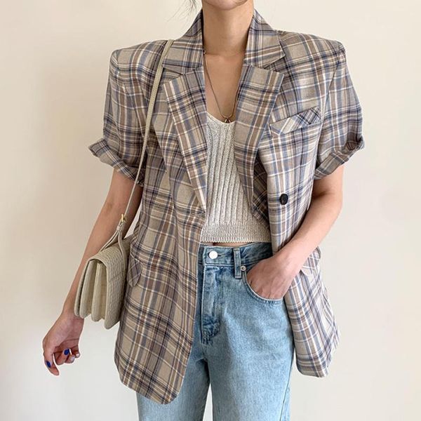 south korea chic summer british style plaid lapel one button loose casual short sleeve suit coat for women blazers and jackets women's, White;black
south korea chic summer british style plaid lapel one button loose casual short sleeve suit coat for women blazers and jackets women's, White;black