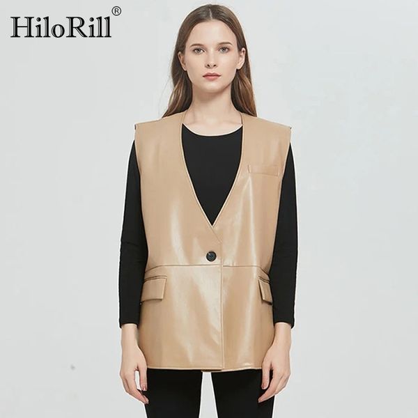 solid pu faux leather waistcoat women fashion single button sleeveless jacket loose casual vest coat ladies outerwear 210508, Black
solid pu faux leather waistcoat women fashion single button sleeveless jacket loose casual vest coat ladies outerwear 210508, Black
