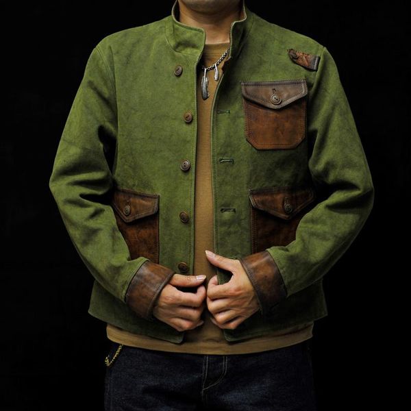 men's leather & faux 2021 green japan style canvas splicing jacket men single breasted plus size 5xl genuine horsehide slim fit autumn, Black
men's leather & faux 2021 green japan style canvas splicing jacket men single breasted plus size 5xl genuine horsehide slim fit autumn, Black