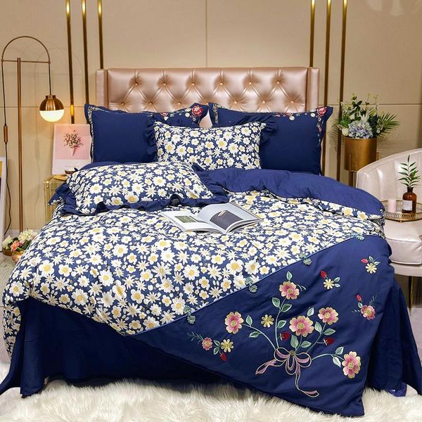 blue korean princess style soft cosy sanding flowers embroidery bedding set duvet cover bed sheet pillowcases home textiles sets
blue korean princess style soft cosy sanding flowers embroidery bedding set duvet cover bed sheet pillowcases home textiles sets