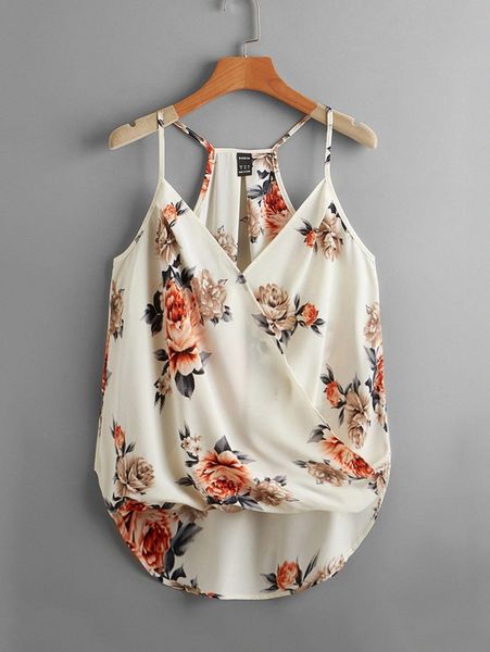 floral print high low hem cami v26r#, White