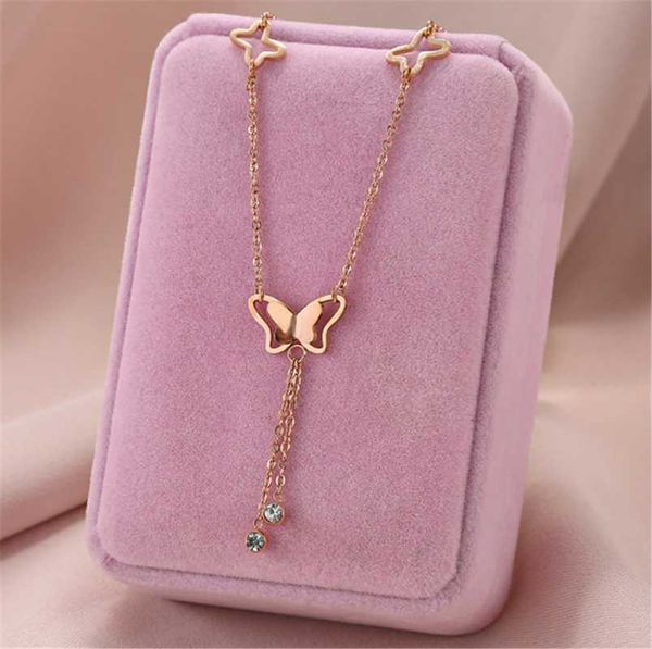pendant necklaces 316l stainless steel butterfly titanium necklace female personality tassel four no fade, Silver
pendant necklaces 316l stainless steel butterfly titanium necklace female personality tassel four no fade, Silver