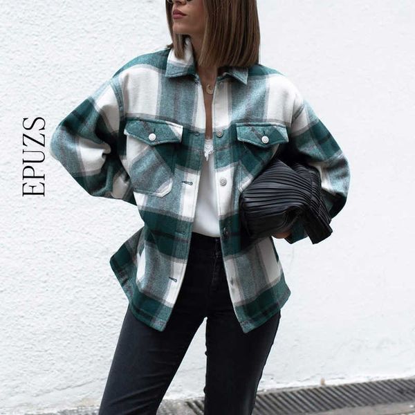 fashion plaid shirts jacket women coat casual thick oversize outwear korean elegant za coat 210927, Black;brown
fashion plaid shirts jacket women coat casual thick oversize outwear korean elegant za coat 210927, Black;brown