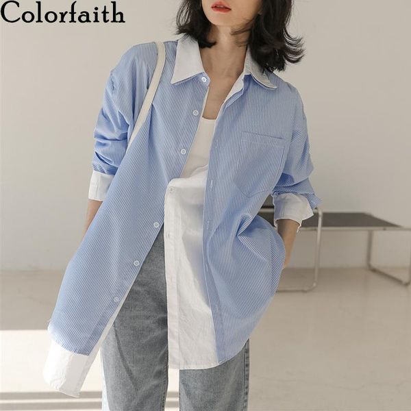 women's blouses & shirts colorfaith 2021 summer autunm blouse shirt striped fake two pieces vintage patchwork oversize lady wild bl897, White
women's blouses & shirts colorfaith 2021 summer autunm blouse shirt striped fake two pieces vintage patchwork oversize lady wild bl897, White