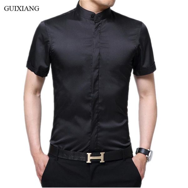 arrival summer style men boutique short sleeve shirt fashion casual solid stand collar covered button men's shirts, White;black
arrival summer style men boutique short sleeve shirt fashion casual solid stand collar covered button men's shirts, White;black