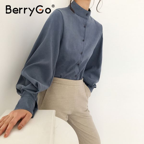 berrygo elegant blue lantern sleeve blouse solid color stand collar long casual shirt fashion button office lady shirt 210513, White
berrygo elegant blue lantern sleeve blouse solid color stand collar long casual shirt fashion button office lady shirt 210513, White