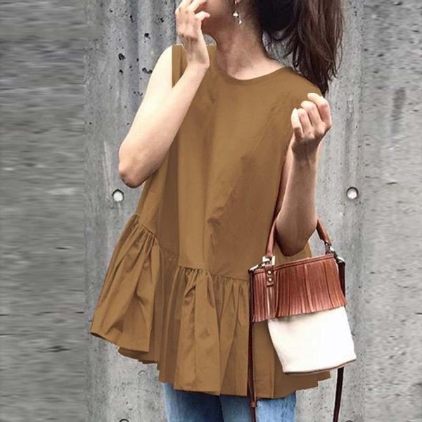 women's blouses & shirts 40# sleeveless ruffle pleated blouse solid color o neck loose vest tunic office lady elegant summer shirt blu, White
women's blouses & shirts 40# sleeveless ruffle pleated blouse solid color o neck loose vest tunic office lady elegant summer shirt blu, White