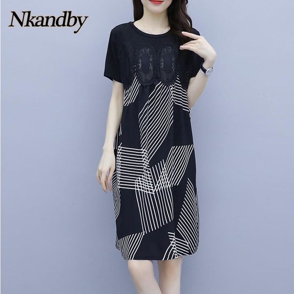 party dresses nkandby korean women dress summer fashion short sleee loose lace patchwork striped print oversize clothing, White;black
party dresses nkandby korean women dress summer fashion short sleee loose lace patchwork striped print oversize clothing, White;black
