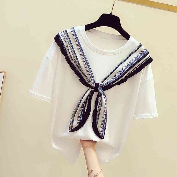 women's scarves t-shirt summer o neck short sleeves cotton tee female students laides pullover casual tees a3335 210428, White
women's scarves t-shirt summer o neck short sleeves cotton tee female students laides pullover casual tees a3335 210428, White