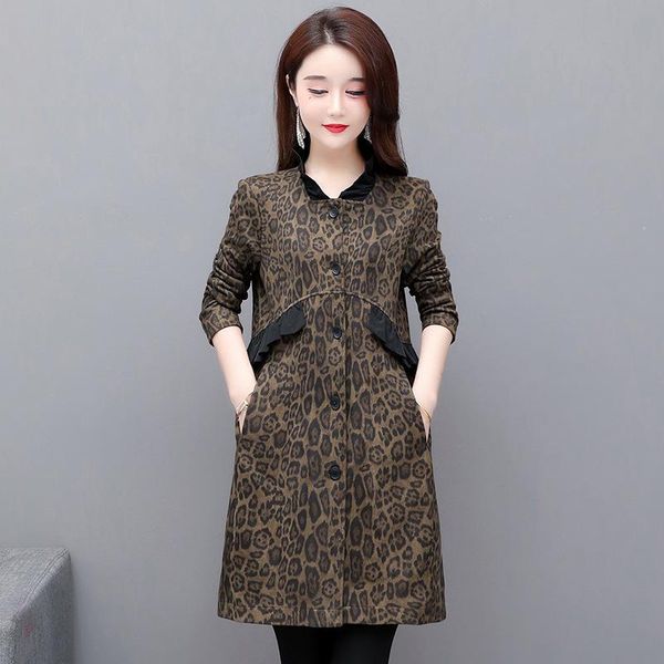 women's trench coats spring and autumn coat middle aged leopard print 2021 large casual windbreaker for old women, Tan;black
women's trench coats spring and autumn coat middle aged leopard print 2021 large casual windbreaker for old women, Tan;black