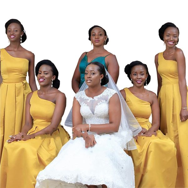 yellow satin one shoulder bridesmaids dresses african women draped a-line wedding dress as guest formal evening party gowns, White;pink
yellow satin one shoulder bridesmaids dresses african women draped a-line wedding dress as guest formal evening party gowns, White;pink