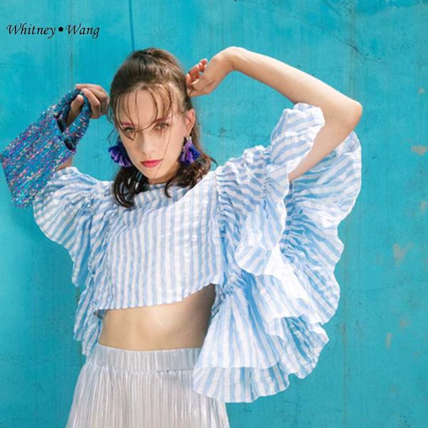 women's blouses & shirts whitney wang designer style big flare sleeve striped crop women blouse lady blusas shirt girls party wear, White
women's blouses & shirts whitney wang designer style big flare sleeve striped crop women blouse lady blusas shirt girls party wear, White