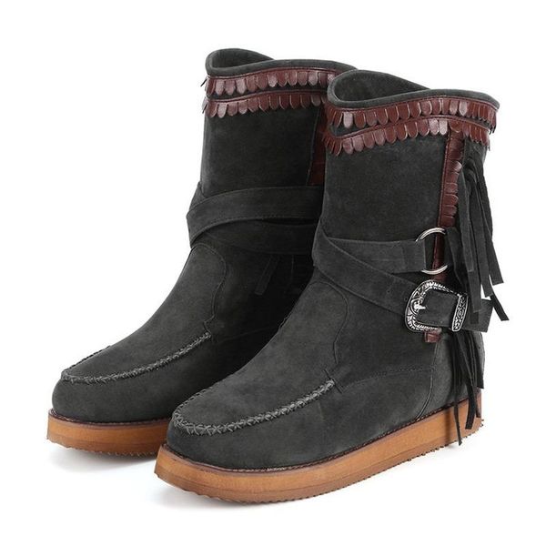 boots women's shoes fashion slip-on round toe flock roman retro solid color tassel mid-calf women flats botas de mujer, Black
boots women's shoes fashion slip-on round toe flock roman retro solid color tassel mid-calf women flats botas de mujer, Black