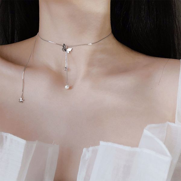 bow tassel pearl necklace women's korean clavicle chain ins net red simple temperament personal jewelry, Silver
bow tassel pearl necklace women's korean clavicle chain ins net red simple temperament personal jewelry, Silver