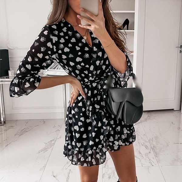 spring summer vestidos lady female mini dress heart print three quarter women's dresses v-neck ruffles sashes loose casual, Black;gray
spring summer vestidos lady female mini dress heart print three quarter women's dresses v-neck ruffles sashes loose casual, Black;gray