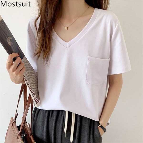 summer cotton t shirt women short sleeve v-neck pocket tees casual fashion solid loose female t-shirt femme 210514, White
summer cotton t shirt women short sleeve v-neck pocket tees casual fashion solid loose female t-shirt femme 210514, White