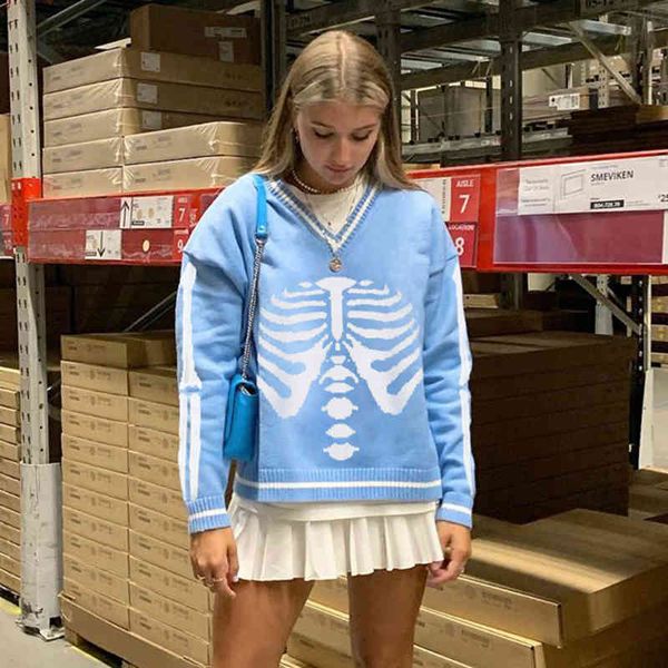 women's knits & tees 90s vintage skull print v neck y2k oversized sweater harajuku casual loose knitted pullovers korean punk e-girl kn, White
women's knits & tees 90s vintage skull print v neck y2k oversized sweater harajuku casual loose knitted pullovers korean punk e-girl kn, White