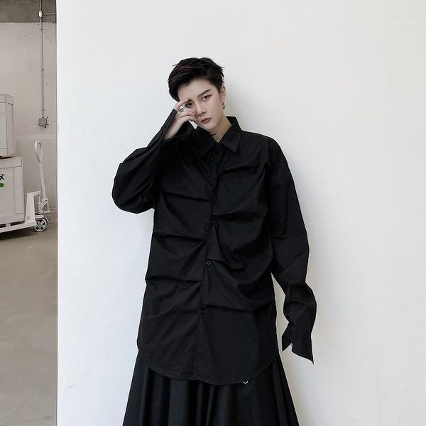 male japan korea style streetwear loose folds shirt men pleated design long sleeve casual blouse men's shirts, White;black
male japan korea style streetwear loose folds shirt men pleated design long sleeve casual blouse men's shirts, White;black