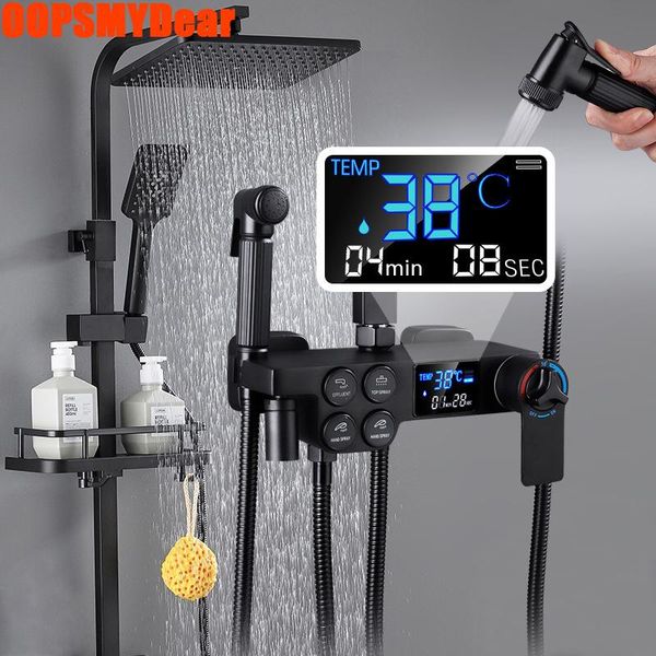 black thermostatic shower system bathroom led digital set wall mount smart bath faucet square spray spa rainfall torneira sets
black thermostatic shower system bathroom led digital set wall mount smart bath faucet square spray spa rainfall torneira sets