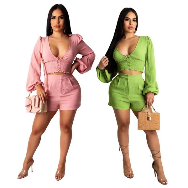 women's tracksuits women v-neck two-piece set low-cut lantern sleeve tank fashion high waist slim shorts 2pc 2 colors, Gray
women's tracksuits women v-neck two-piece set low-cut lantern sleeve tank fashion high waist slim shorts 2pc 2 colors, Gray