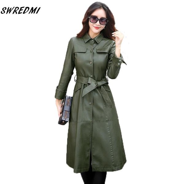 women's leather & faux spring long trench women army green coat sashes slim fashion female jackets autumn outerwar plus size m-5xl swre, Black
women's leather & faux spring long trench women army green coat sashes slim fashion female jackets autumn outerwar plus size m-5xl swre, Black