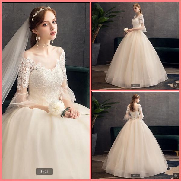 2021 new arrival champagne lace ball gown wedding dresses appliques beaded 3/4 sleeve princess puffy bride dress sheer back corset long wint, White
2021 new arrival champagne lace ball gown wedding dresses appliques beaded 3/4 sleeve princess puffy bride dress sheer back corset long wint, White
