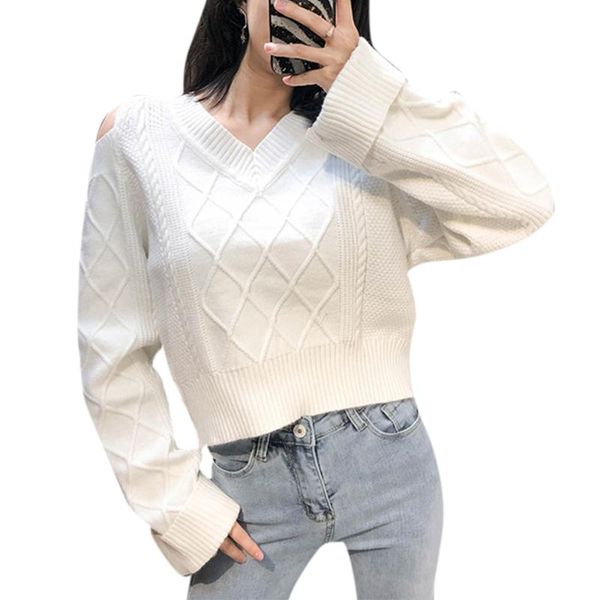women's sweaters autumn women sweater off shoulder loose solid clothing long sleeve v neck knitted casual pullovers, White;black
women's sweaters autumn women sweater off shoulder loose solid clothing long sleeve v neck knitted casual pullovers, White;black
