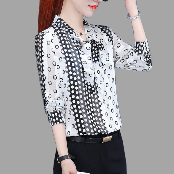 women's spring summer style chiffon blouses shirts bow v-neck polka dot three quarter korean sp523 &, White
women's spring summer style chiffon blouses shirts bow v-neck polka dot three quarter korean sp523 &, White