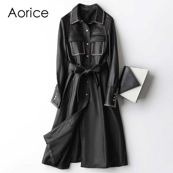 women's leather & faux aorice women real jacket coat female genuine sheep skin long trench jackets coats a20106, Black
women's leather & faux aorice women real jacket coat female genuine sheep skin long trench jackets coats a20106, Black