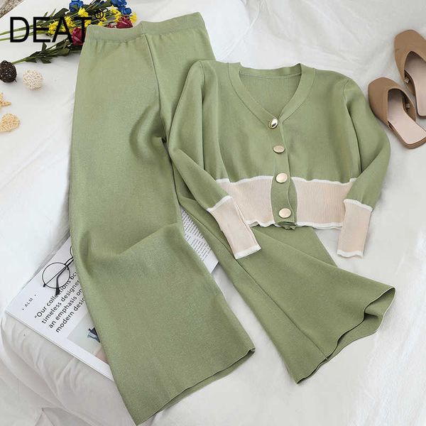 deat autumn women fashion long sleeve v-neck single breasted cardigan sweater wide leg pants two piece set rc821 210709, White
deat autumn women fashion long sleeve v-neck single breasted cardigan sweater wide leg pants two piece set rc821 210709, White