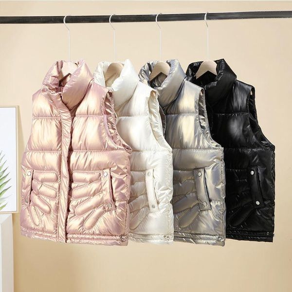 women's vests 2021 winter short parka loose sleeveless coat glossy down cotton jacket vest women finger pocket casual female waistcoat, Black;white
women's vests 2021 winter short parka loose sleeveless coat glossy down cotton jacket vest women finger pocket casual female waistcoat, Black;white
