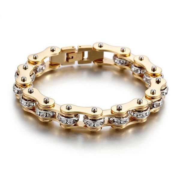 link, chain punk rock white zircon crystal bicycle bike bracelets bangle gold stainless steel biker motorcycle men women jewelry, Black
link, chain punk rock white zircon crystal bicycle bike bracelets bangle gold stainless steel biker motorcycle men women jewelry, Black