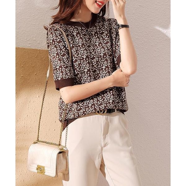 women's t-shirt spring autumn flower pattern short sleeve loose thin round neck knitted, White
women's t-shirt spring autumn flower pattern short sleeve loose thin round neck knitted, White