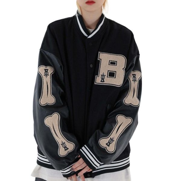 women's jackets women leather stitching jacket baseball uniform oversized long-sleeved bone letter embroidery coats, Black;brown
women's jackets women leather stitching jacket baseball uniform oversized long-sleeved bone letter embroidery coats, Black;brown