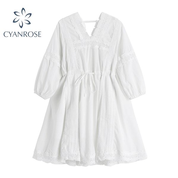white midi dress women summer high waist lace-up vintage lace spliced fairy dresses female korean v neck mori girl loose frocks 210430, Black;gray
white midi dress women summer high waist lace-up vintage lace spliced fairy dresses female korean v neck mori girl loose frocks 210430, Black;gray