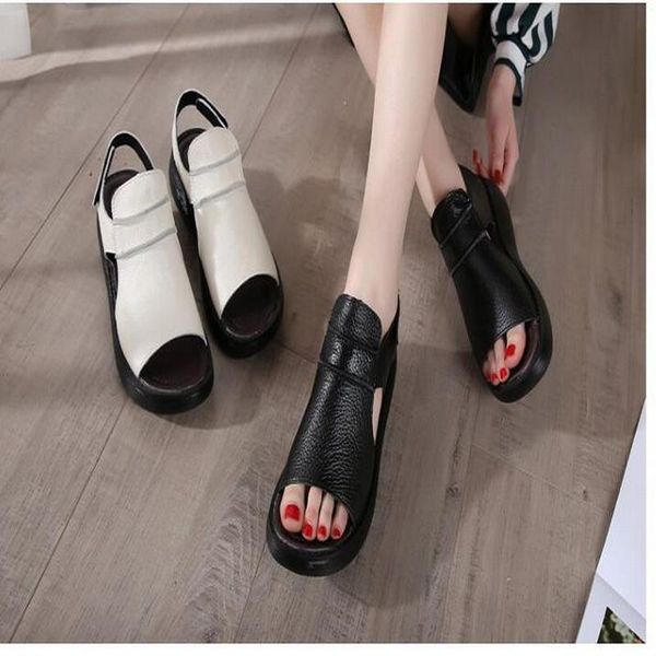 women's sandals genuine leather platform sandal 2021 summer gladiator high heels wedge casual fish mouth shoes c dress, Black
women's sandals genuine leather platform sandal 2021 summer gladiator high heels wedge casual fish mouth shoes c dress, Black