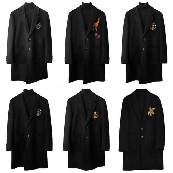 2021 men's parka coats autumn and winter yuppie embroidery bae mid long fashion brand high end pure wool double faced woolen coat, Black
2021 men's parka coats autumn and winter yuppie embroidery bae mid long fashion brand high end pure wool double faced woolen coat, Black